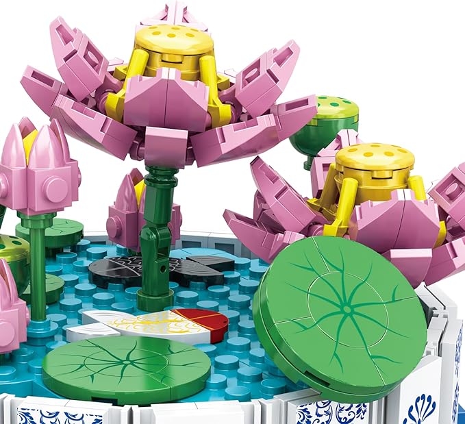 Lotus Flower Building Set Cute Botanical Collection Flower Bonsai Plant Simulation Pot Plant Artificial Particle Construction Building Bricks Toy 6+ Pink 404PCS,Compatible Classic Bricks 63003
