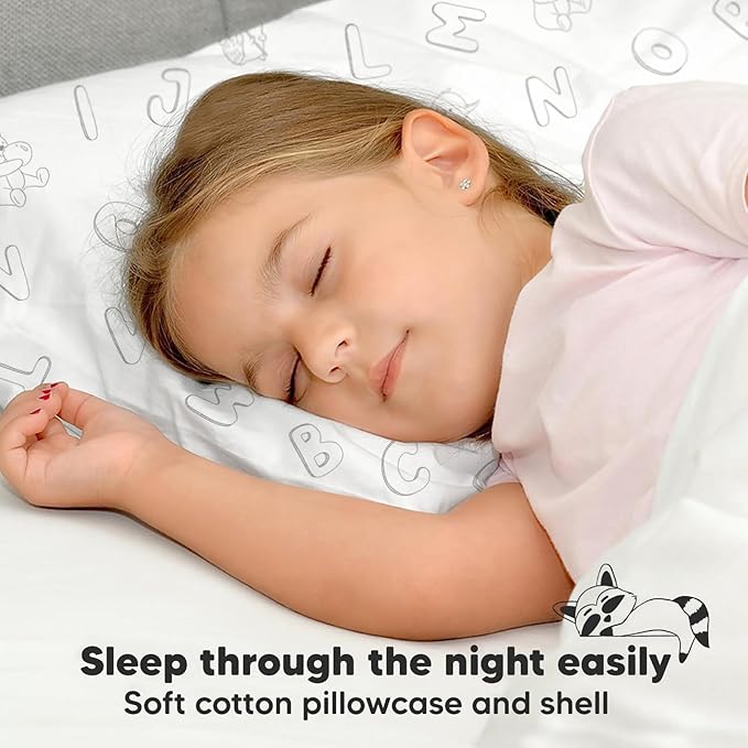 Toddler Pillow with Pillowcase - 13x18 My Little Dreamy Pillow, Organic Cotton Toddler Pillows for Sleeping, Kids Pillow, Travel Pillows, Mini Pillow, Nursery Pillow, Toddler Bed Pillow (ABC Land)