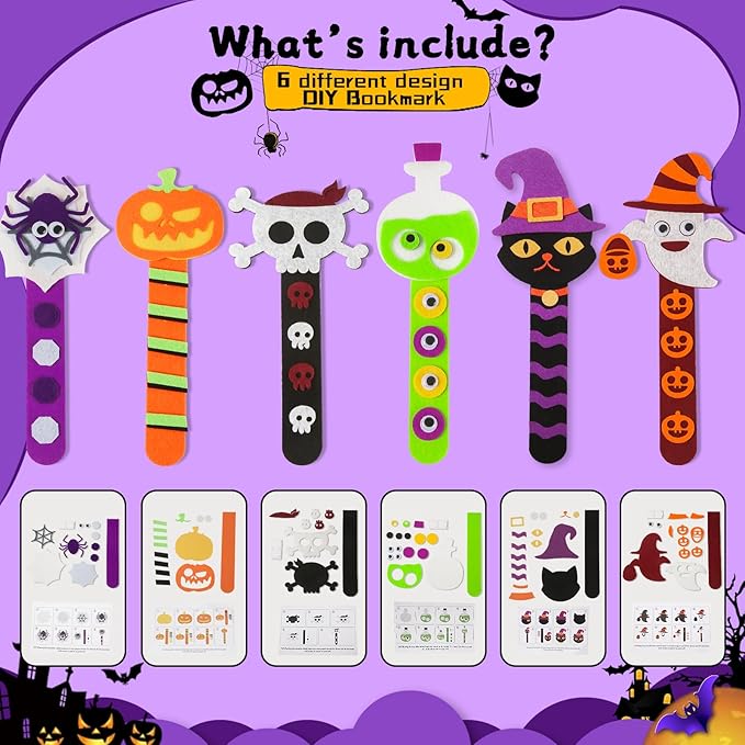 Letapapa Halloween Crafts for Kids Ages 4-8, 24 Pack Halloween Bookmarks DIY Crafts, Halloween Party Favors Trick or Treating, Goodie Bag Gifts Toys, Halloween Classroom Prizes for Kids Art Activities