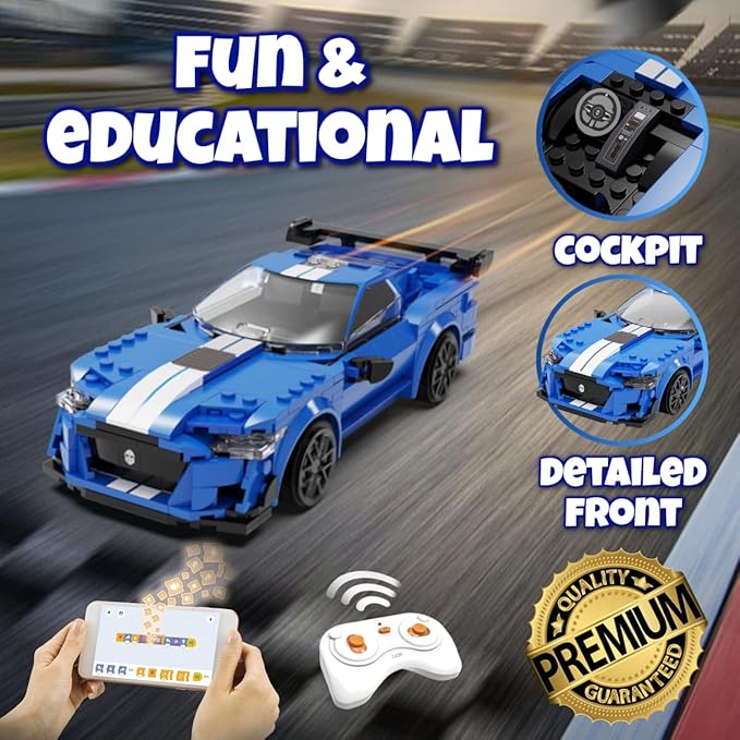 WISEPLAY Build Your Own RC Car Kit for Kids | 325-Pieces STEM Building Toys for Boys and Girls | Perfect Christmas & Birthday Gift for 6-10 Year Olds (Blue)