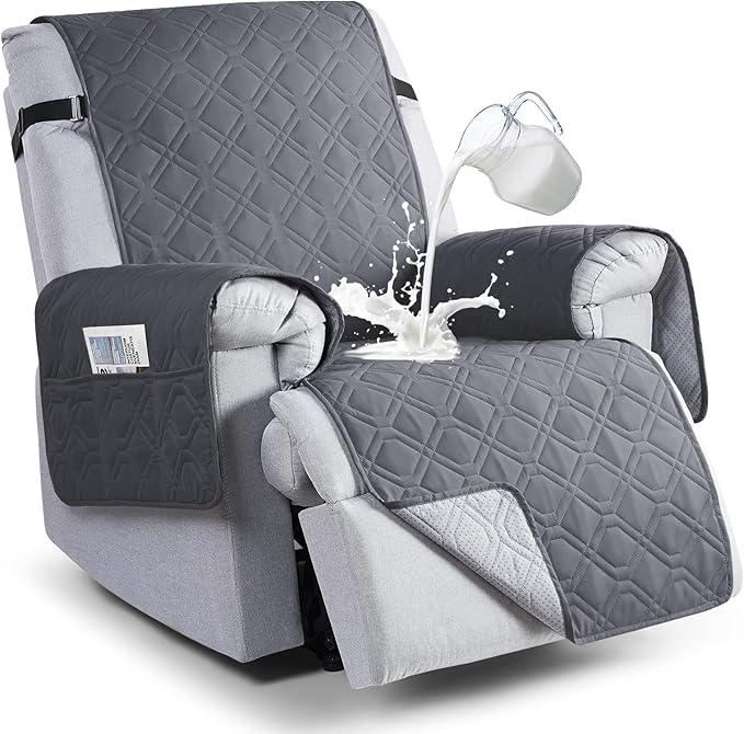 VANSOFY 100% Waterproof Recliner Chair Covers, Recliner Cover Non-Slip Dog Chair Cover Furniture Protector Washable Slipcover with Pocket, Elastic Straps for Pets, Dogs(Dark Gray, 23.6")