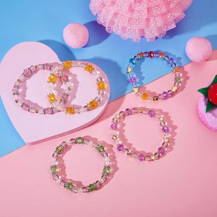 PinkSheep Beads Bracelets for Kids, Girls Friendship Charm Bracelet, Crystal Beads, 10 PC, Party Favor
