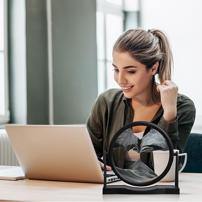 MXYATCJ | Moving Sand Art | Sand Art Liquid Motion | Sand Art Pictures | 3D Deep Sea Sandscape | Glass Sand Art Display | Sand Relaxing Gift for Adult | Home Office Decor | Desktop Toys | (10'' Black)