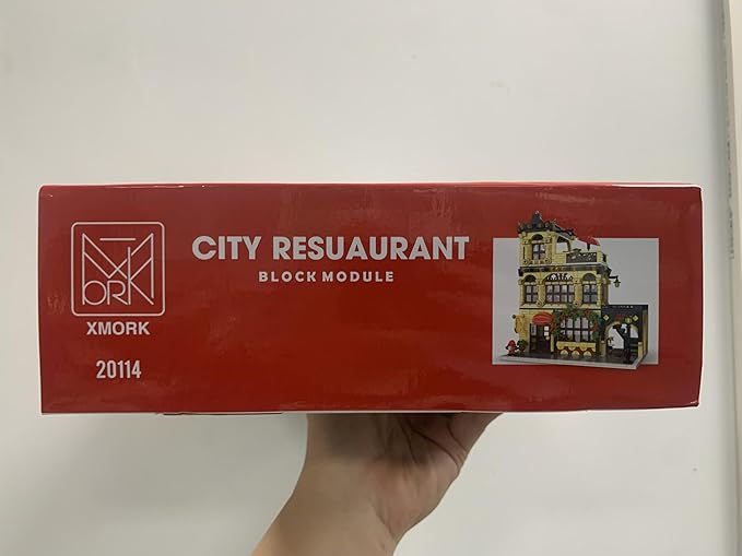 City Restaurant Architecture Building Kit with LED Lights,3 Levels City Restaurant Model Building Blocks Toy,for 12+Age Teen,Adult（1489 Pieces）