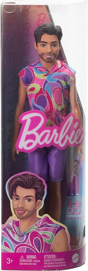 Barbie Fashionistas Ken Doll #227 with Look Inspired by The Totally Hair Look, Brunette with Short Beard & Slender Body Type, 65th Anniversary Collectible