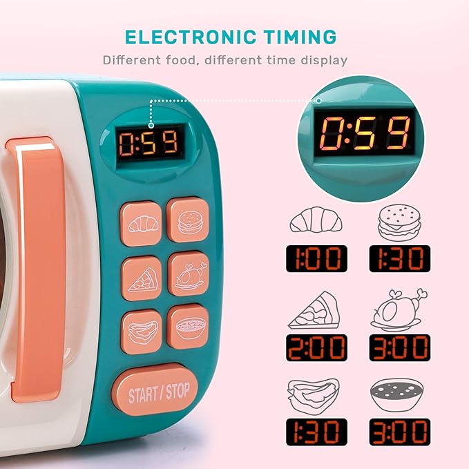 CUTE STONE Microwave Toys Kitchen Play Set, Kids Pretend Play Electronic Oven with Play Food, Kids Cookware Pot and Pan Toy Set, Cooking Utensils,Great Learning Kitchen Toys for Girls Boys