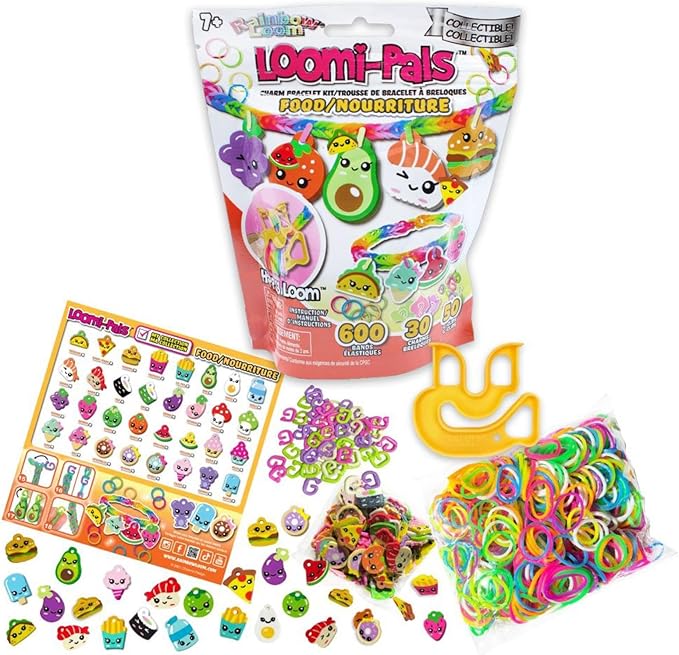 Rainbow Loom® Loomi-Pals Food Collectible, Features 30 Mystery Cute Food Themed Charms and 600 Colorful Rubber Bands All in a RESEALABLE Bag, Great Gifts for Boys and Girls 7+