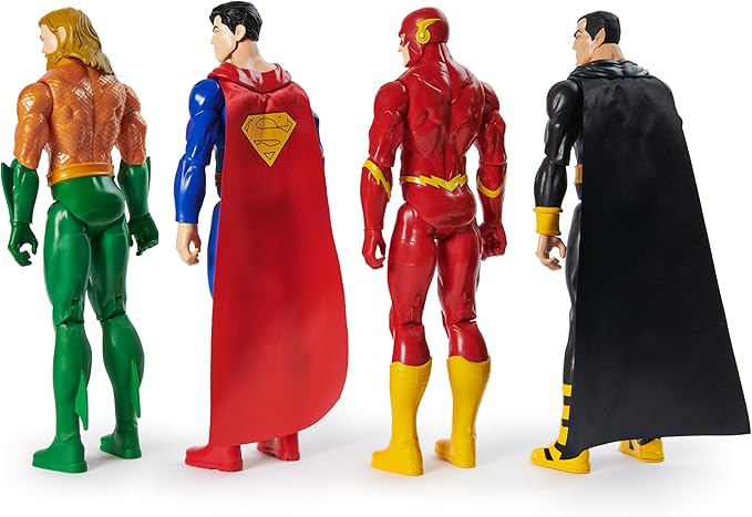 DC Comics, Action Figure 4-Pack, Aquaman, Superman, The Flash, Black Adam, 12-inch, Collectible Superhero Kids Toys for Boys and Girls, Ages 3+