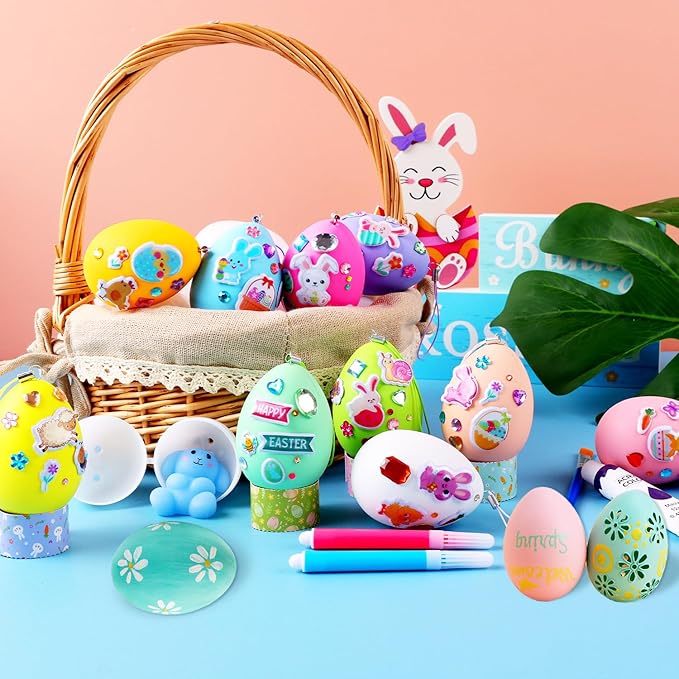 Easter Eggs Easter Basket Stuffers - 30Pcs Easter Egg Decorating Kit, Easter Gifts For Kids, Easter Eggs Painting Kit for Hunts Activity Easter Decoration With 4 Stickers, DIY Egg Dye Coloring Kit