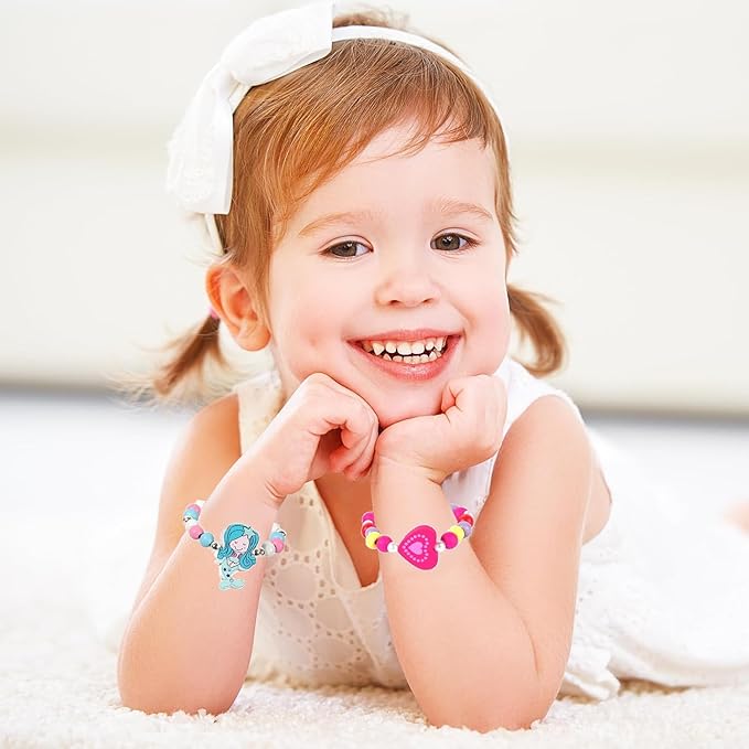 Wooden Bracelets for Girls Party favors Dress up Unicorn Mermaid Rainbow Heart Pendant Cute Friendship Stretchy Costume Jewelry Set Gift Play Party Favors (Unicorn)