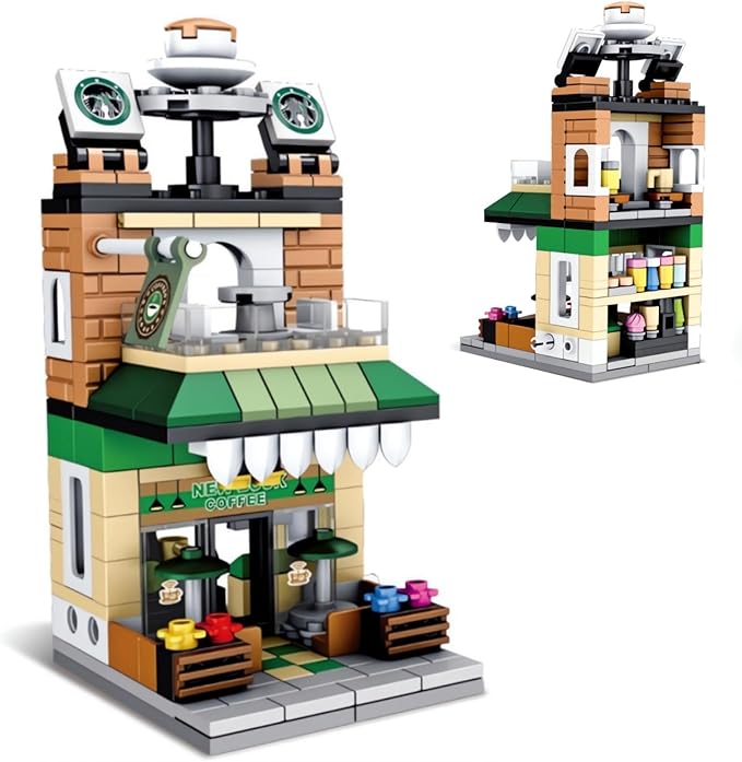 City Coffee Shop Street View Building Sets, Mini Cute Cafe House Building Blocks Toys Home Decor, Architecture Model Kit Ideas Gift for Adults,Boys Girls 8-14 Years (236 Pieces)