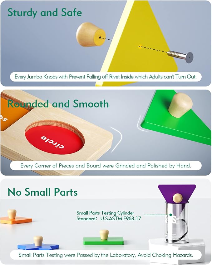 Boby Montessori Colorful Geometric Shapes Puzzle Board for Toddlers 1-3 Years | Wooden Knob Peg Baby Puzzles for 12-24 Months Early Learning Educational Toy