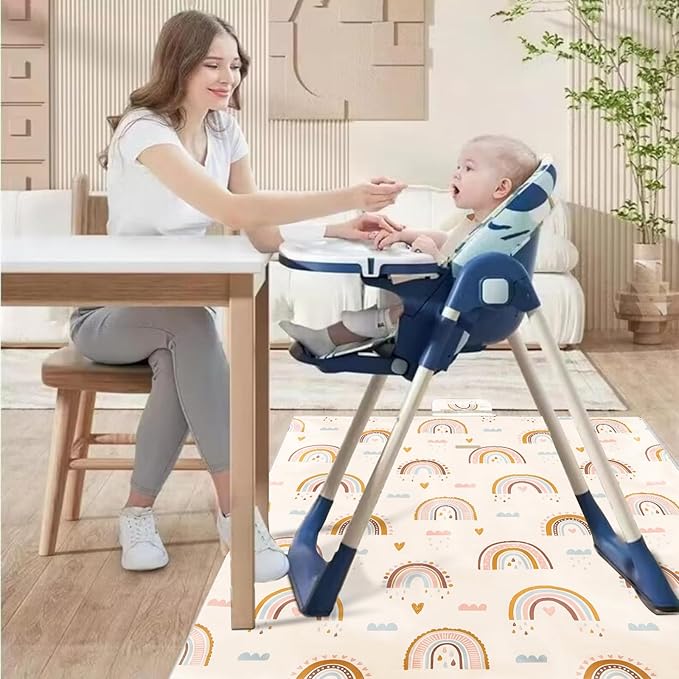 Insular Baby Splat Mat for Under High Chair/Arts/Crafts, Anti Slip and Waterproof Splash Mat for Floor, Portable Picnic Mat, 51x51 Inch, Rainbow