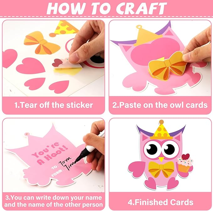 Qyeahkj 36 Sets Valentine's Day Craft for Kids DIY Owl Craft Kit Valentines Decoration Ornament Valentine's Day Arts and crafts for Classroom Home Fun Activities Kindergarten