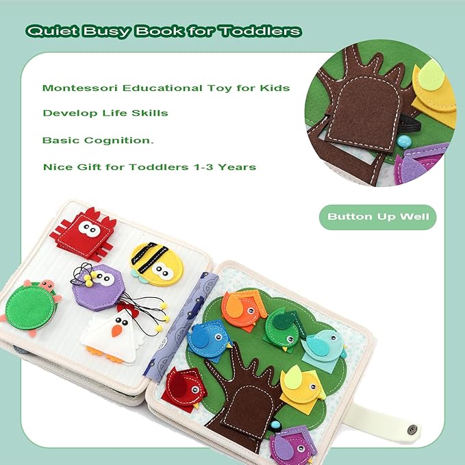 Hora de Lima Animal Busy Book for Toddlers Montessori Toys Quiet Activity Busy Board for Birthday Gift Travel Preschool Educational Sensory Learning Storytelling Games