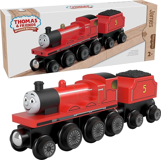 Thomas & Friends Wooden Railway Toy Train James Push-Along Wood Engine & Coal Car for Toddlers & Preschool Kids Ages 2+ Years (Amazon Exclusive)