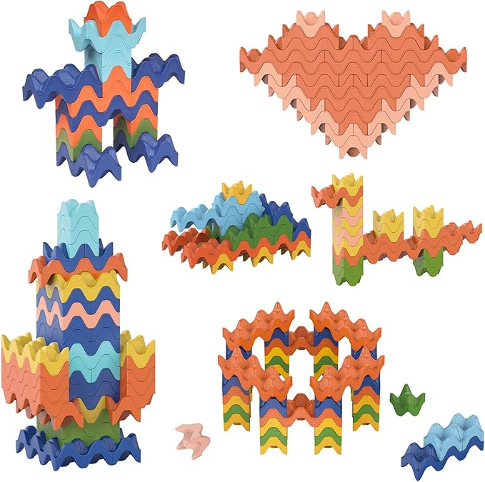 Colorful Building Blocks for Kids STEM Building Toys Montessori Educational Construction Toys Interlocking Solid Creative Stacking Blocks for Toddlers Preschool Boys and Girls Aged 3-8