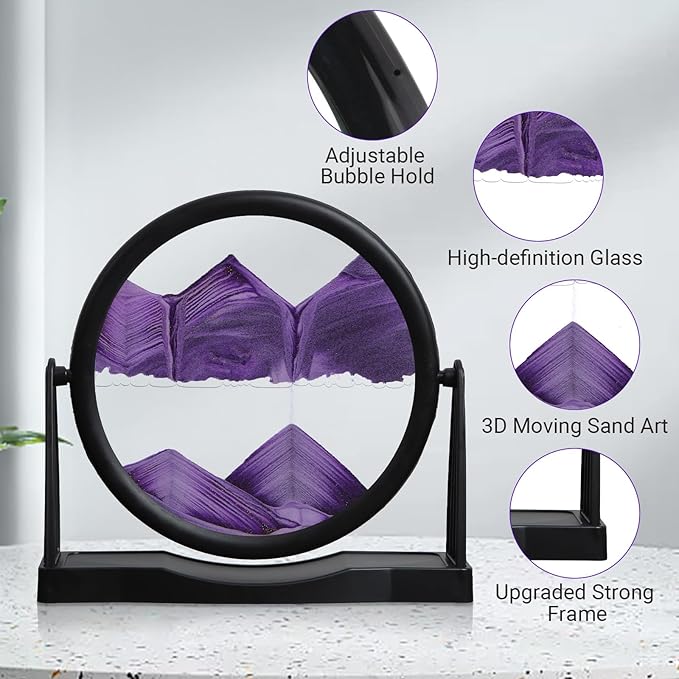 MXYATCJ | Moving Sand Art | Sand Art Liquid Motion | Sand Art Pictures | 3D Deep Sea Sandscape | Glass Sand Art Display | Sand Relaxing Gift for Adult | Home Office Decor | Desktop Toys | (10''Purple)