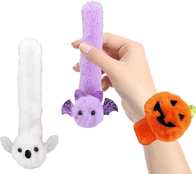 Halloween Plush Slap Bracelets, 8" Bracelets, Party Favor (6-Pack)