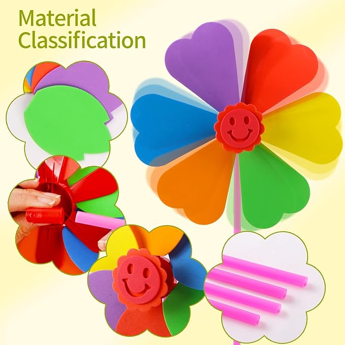 Yohelly 5 Pcs DIY Sticky Mosaic EVA Windmill Art Crafts Early Learning Games Handmade Art Kit for Preschool Toddlers Boys and Girls
