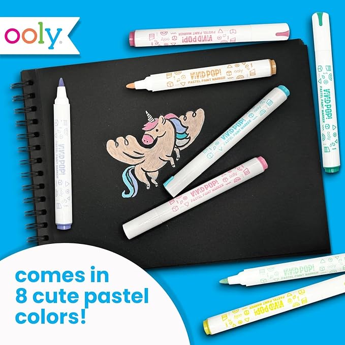 Ooly Vivid Pop Pastel Set of 8 Super Bright Water Based Paint Markers - Erases off Whiteboards, Windows, Mirrors- For Kids, School Supplies, Art Projects, Paint Pen Marker for Kids