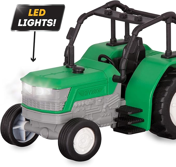 Driven by Battat – Micro 1:24 Scale – Tractor Toy – Farm Toy Vehicle with Detachable Trailer – Realistic Light & Sound – Gift Toy for Kids Age 3+