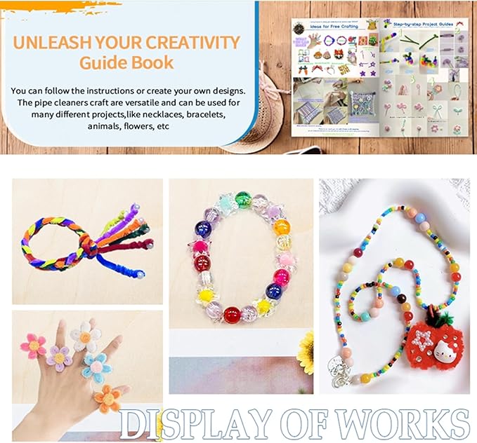 URSDIART 1000+Pcs Art and Craft Supplies, Colored Beads and Pipe Cleaners Crafts, Art Supplies DIY Craft Kit Beads for Bracelets Making Jewelry Necklace, Gift for Girls and School Supplies