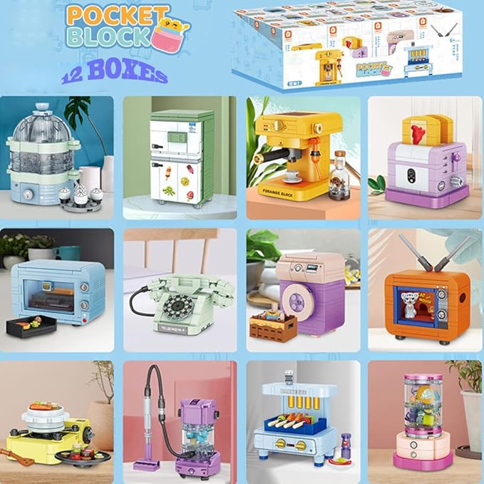Girls Building Set, 6PCS Mini Electric Appliances Building Blocks Toy for Kids Age 6+, STEM Building Blocks Toy, Classroom Prizes, Birthday Gifts for Girls 654 Pieces