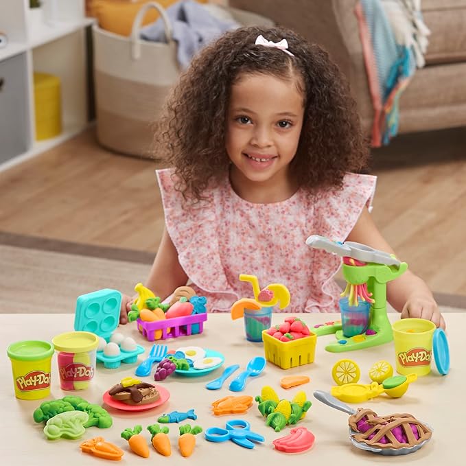 Play-Doh Farmer's Market Kitchen Playset, 28 Play Food Accessories & Tools, 11 Colors, Back to School Classroom Supplies, Preschool Toys, Ages 3+ (Amazon Exclusive)