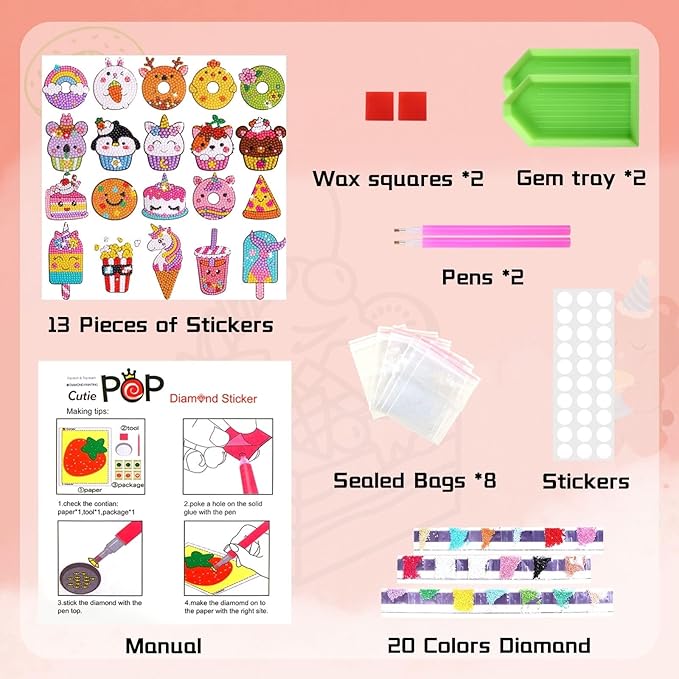 Cymbana Painting Diamond Kits for Kids 20 Pcs Desserts Contains Cupcake, Donut, Ice-Cream, Popcorn, Cookies