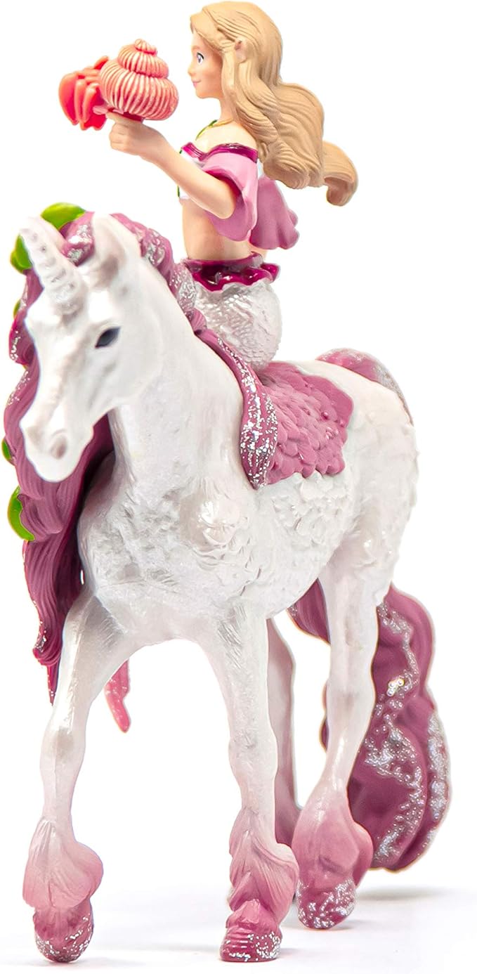 Schleich Bayala Mermaid Feya Riding Underwater Unicorn, 3-Piece Playset - Glittery Undersea Princess Doll and Unicorn Poseable Figurines with Accessories for Girls and Boys, Gift for Kids Ages 5+