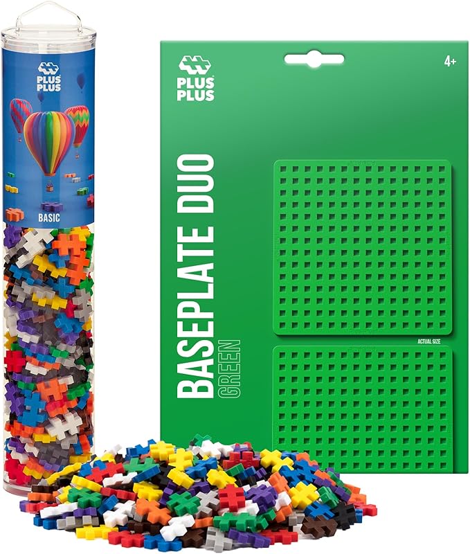 PLUS PLUS 240 Piece Interlocking Building Blocks for Kids, Open Ended Connecting Toys, STEM Bin Mini Manipulatives - Basic Mix Play Tube & Baseplate