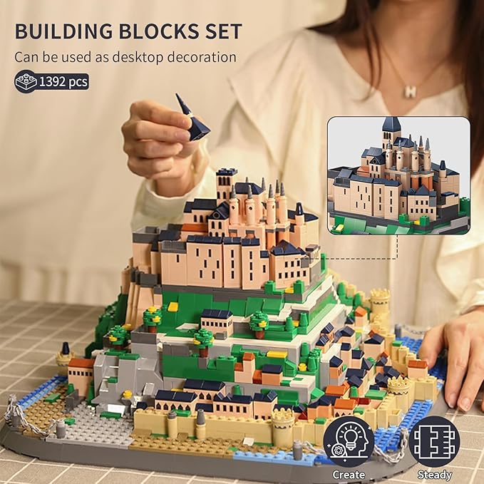 Oichy Building Blocks Set (1392PCS), Saint Michael's Mount Architecture Model Kits World Famous Toy Building Sets for Adults and Kids