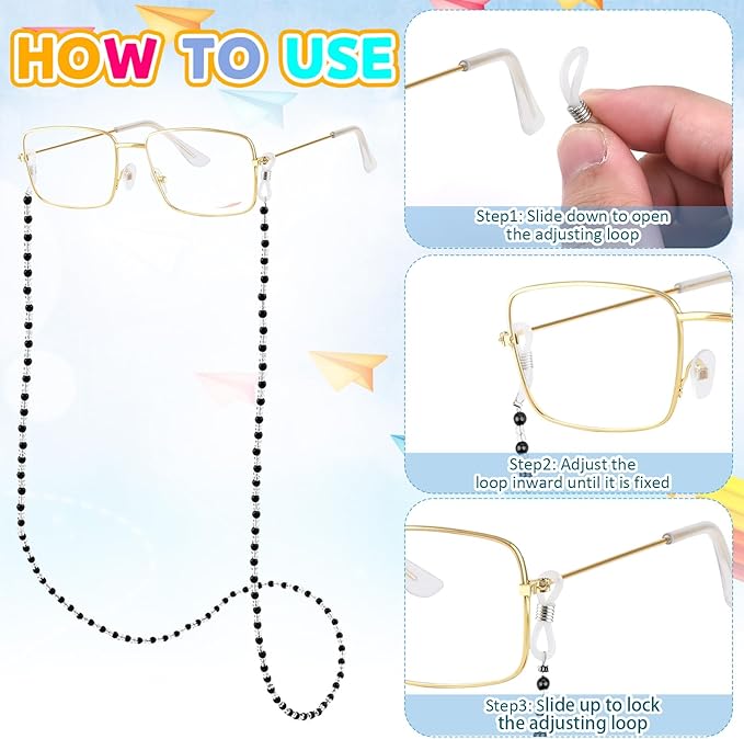 Kavoc 4Pcs Old Lady Costume Accessories Granny Grandma Dress up Eyeglasses Beaded Chain Faux Pearl Bead Necklace and Bracelet