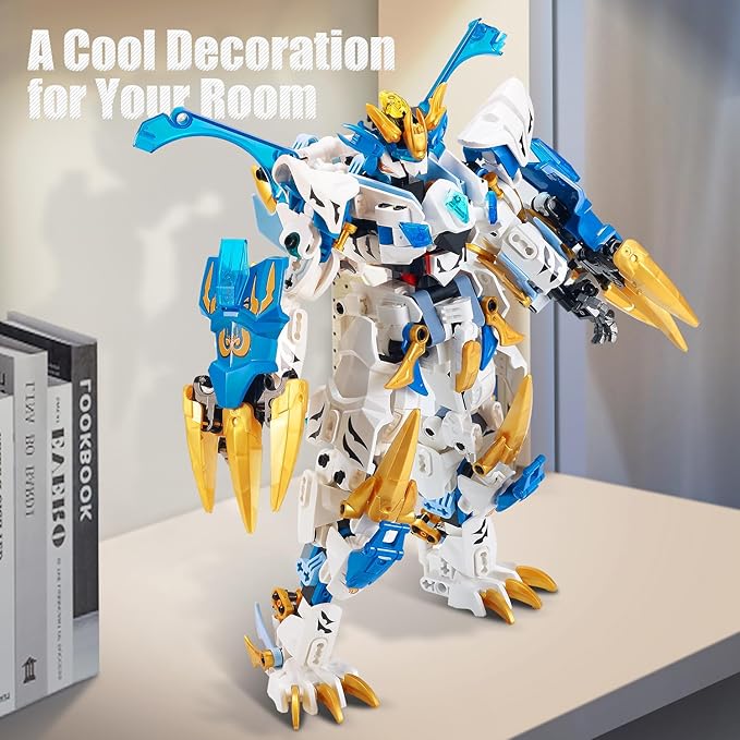 Mech Building Blocks Action Figure Toys, 2in1 White Tiger Transforming Robot Building Set, Converts to Tiger Model, for Adults Kids Boys Ages 8+（515 Pieces） (White Tiger)