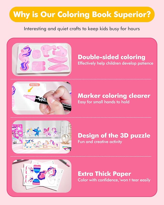 Paint with Unicorn Water Coloring Books for Kids,3D Puzzle & Watercolor Painting Kit,Mess Free Painting Activity,Arts and Crafts 8-12 Toy,Valentines Birthday Gifts for Girls Ages 4,5,6,7,8,9,10,11,12+