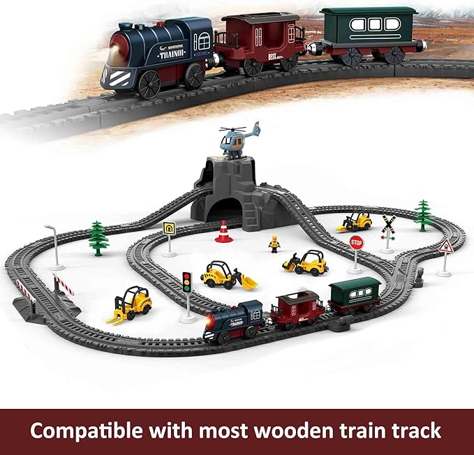 Battery Operated Train for Wooden Track, 3Pcs Motorized Train Toy for 3 4 5+Years Old Boy Girl Toddlers, Electric Trains Compatible with Thomas & Friends, Brio and Chuggington