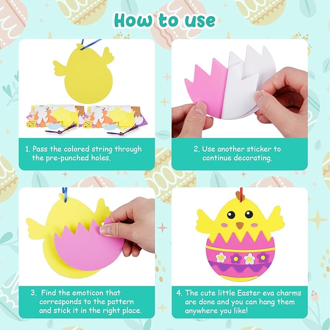 Fennoral 24 Pack Easter Craft Kit for Kids Make You Own Easter Foam Stickers Ornament DIY Easter Arts and Crafts for Easter Art Project Easter Party Decoration