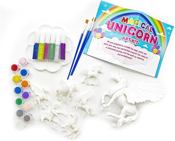 Magic Touches Kids Unicorn Painting Kit, DIY Arts & Crafts with Unicorns, Alicorns, Pegasus, Charm Bracelet, Headband and Gems, Perfect Party Gift Set for Girls Boys Artists Ages 5 to 12+