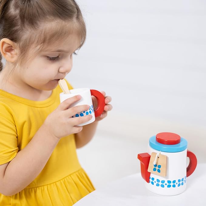 Melissa & Doug 20-Piece Steep and Serve Wooden Tea Set - Play Food and Kitchen Accessories | Play Tea Set, Pretend Play Tea Set Toy For Kids Ages 3+