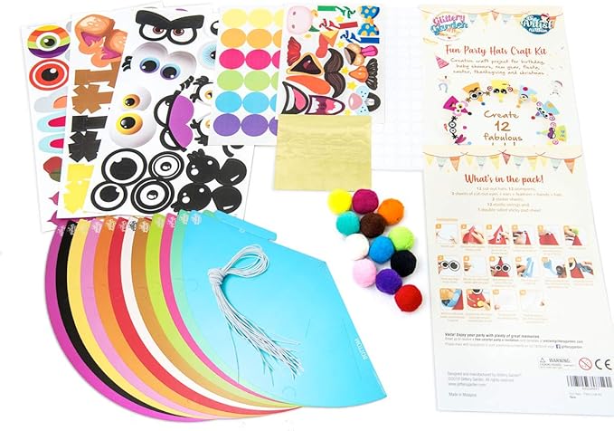 Glittery Garden Party Hats for Kids Art & Craft. Fun Birthday Activity Kit with Stickers. Animal Theme Party Favor, Game Supplies. Christmas, Thanksgiving, Easter Decoration