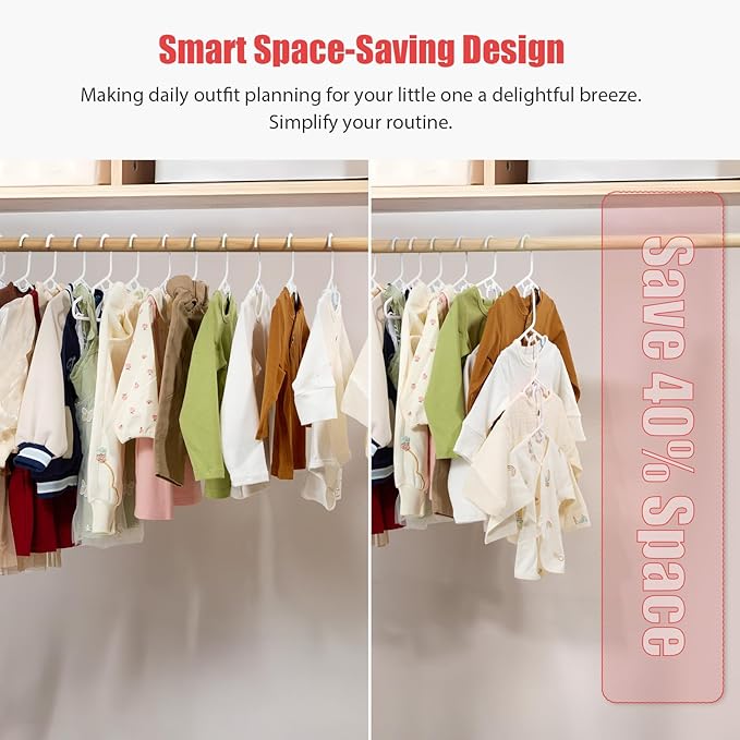 Baby Hangers 100 Pack, White Baby Hangers， Stackable Design Kids Hangers for Space Saving, 11.4 Inch Durable Hangers for Child Clothes, Toddler Infant Kids, Small Hangers for Closet
