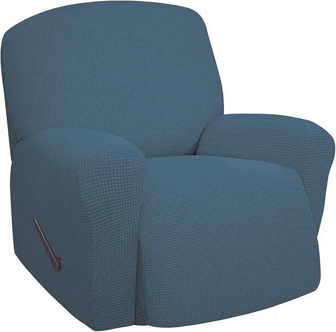 Easy-Going Oversized Recliner Stretch Sofa Slipcover Sofa Cover 1 Piece Furniture Protector Couch Soft with Elastic Bottom Kids,Polyester Spandex Jacquard Small Checks(Oversize Recliner,Bluestone)