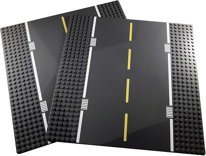 Apostrophe Games Road Baseplate – Premium Building Blocks Base Plates Compatible with All Major Brands – 2pcs Baseplate Gray with Road Design – 2 Straight Roads