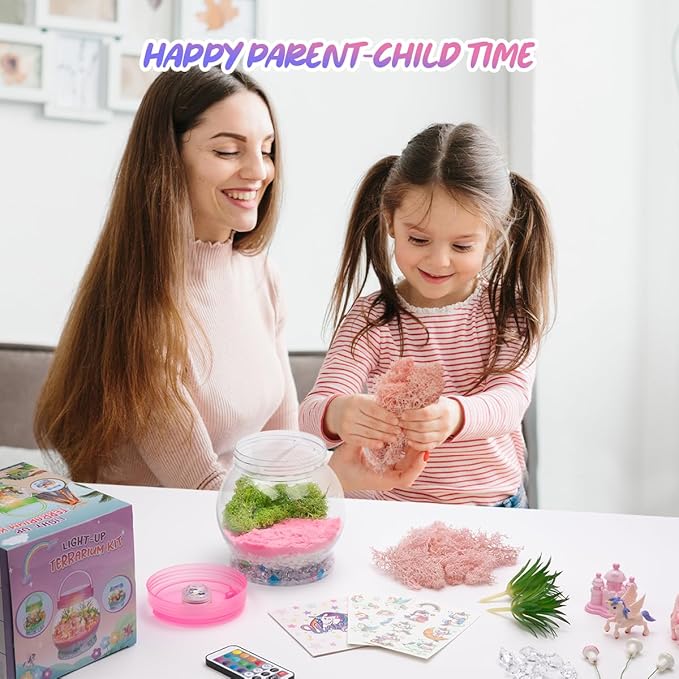 Light Up Unicorn Terrarium Kit for Kids, Unicorn Birthday Gift for Girls Ages 5 6 7 8-12 Year Old, DIY Unicorn Arts & Crafts Toys for Girls (Unicorn)