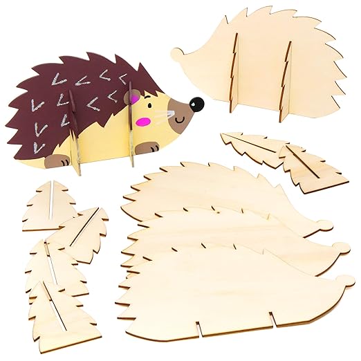 Baker Ross AW935 Stand Up Wooden Hedgehogs - Pack of 6, Arts and Crafts for Kids