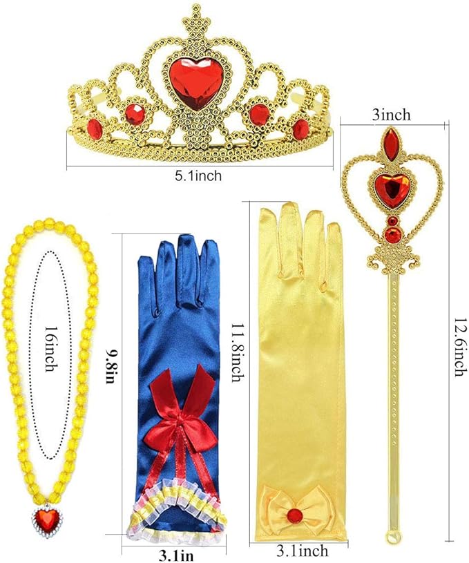 Princess Snow White Dress up Accessories for Girls Princess Belle Snow White Party Favors Gifts Set Including Crown Scepter Wand Necklace Gloves Red Bow Headband