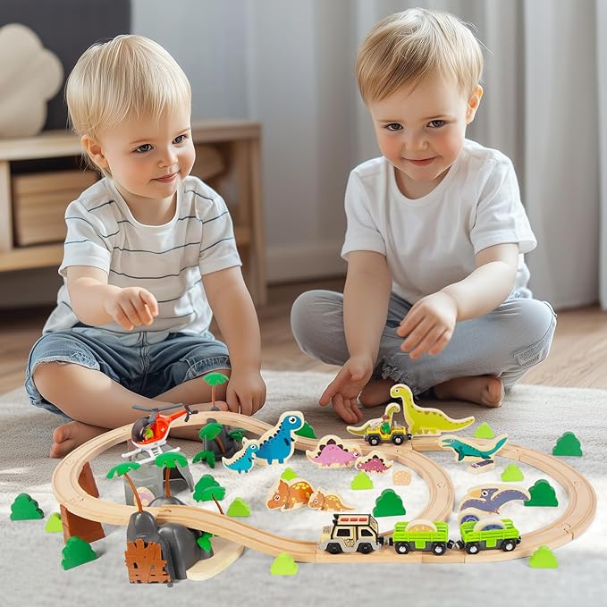 Wooden Train Sets for Toddlers, Train Toy Magnetic Sets Fits Brio, Thomas, Melissa and Doug, Kids for Boys Girls 3 4 5 Years Old (80 pcs Train Set)