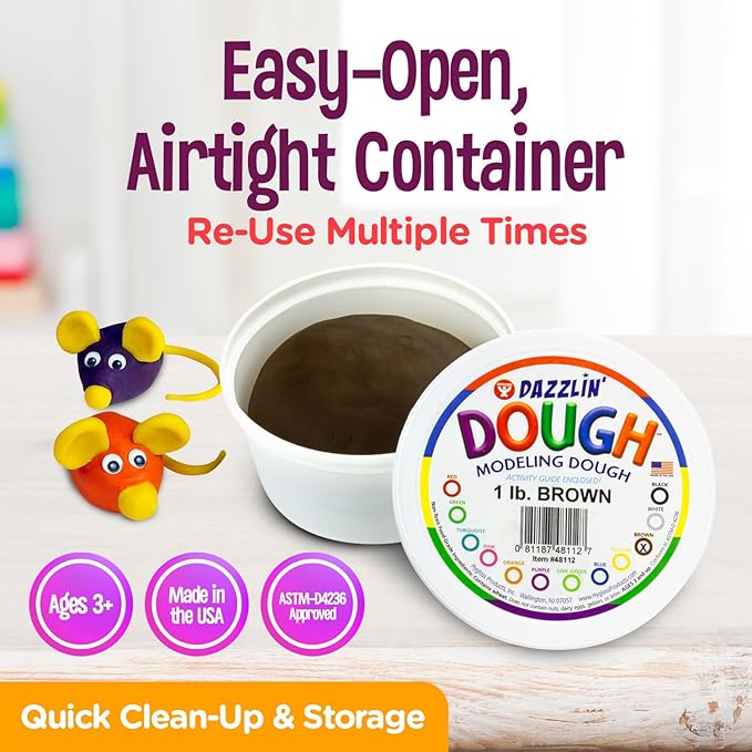 Hygloss Play Modeling Dough - Brown Dough Unscented - Safe & Non-Toxic for Kids Arts & Crafts - Party Favors - Classroom Supplies - 1lb