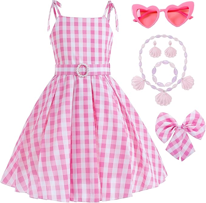 Princess Costumes Novelty Movie Cosplay Plaid Slip Dress Kids Birthday Fancy Girls Pink Costume with Accessories 3-10Y